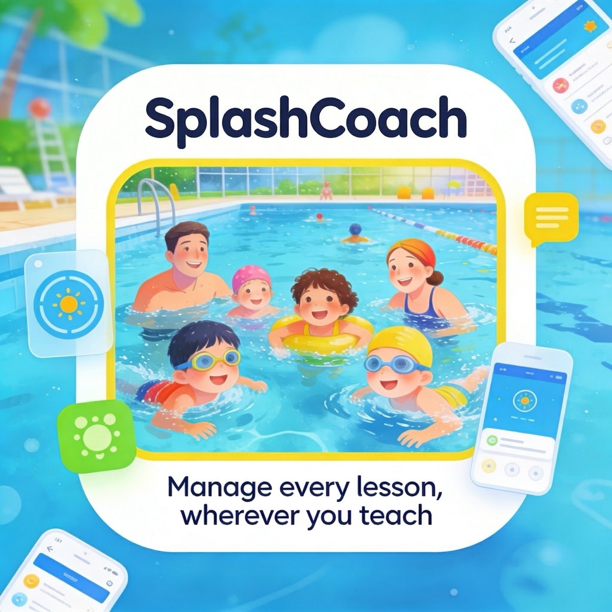 SplashCoach — family swim lesson scene